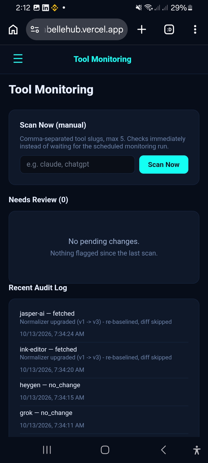 Change-monitoring review queue
